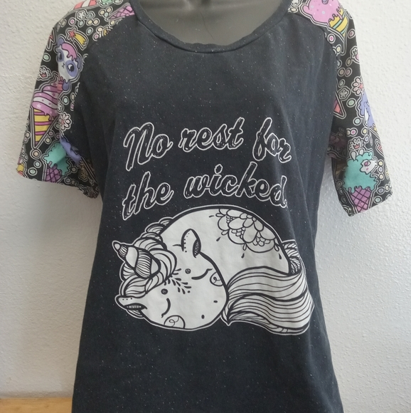Tops - "No Rest For The Wicked" Unicorn Graphic Tee